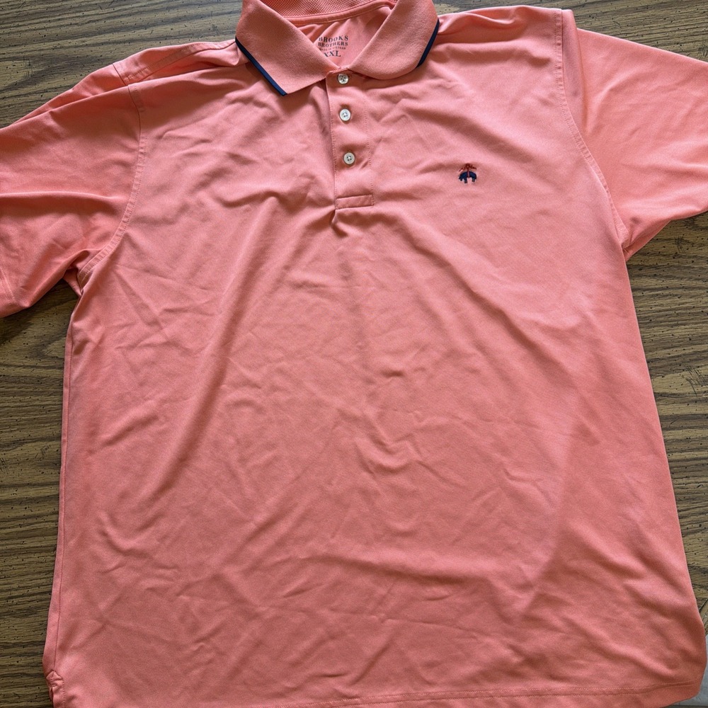 Brooks Brothers Performance Polo Shirt Mens 2XL Orange Coral Golden Fleece Logo